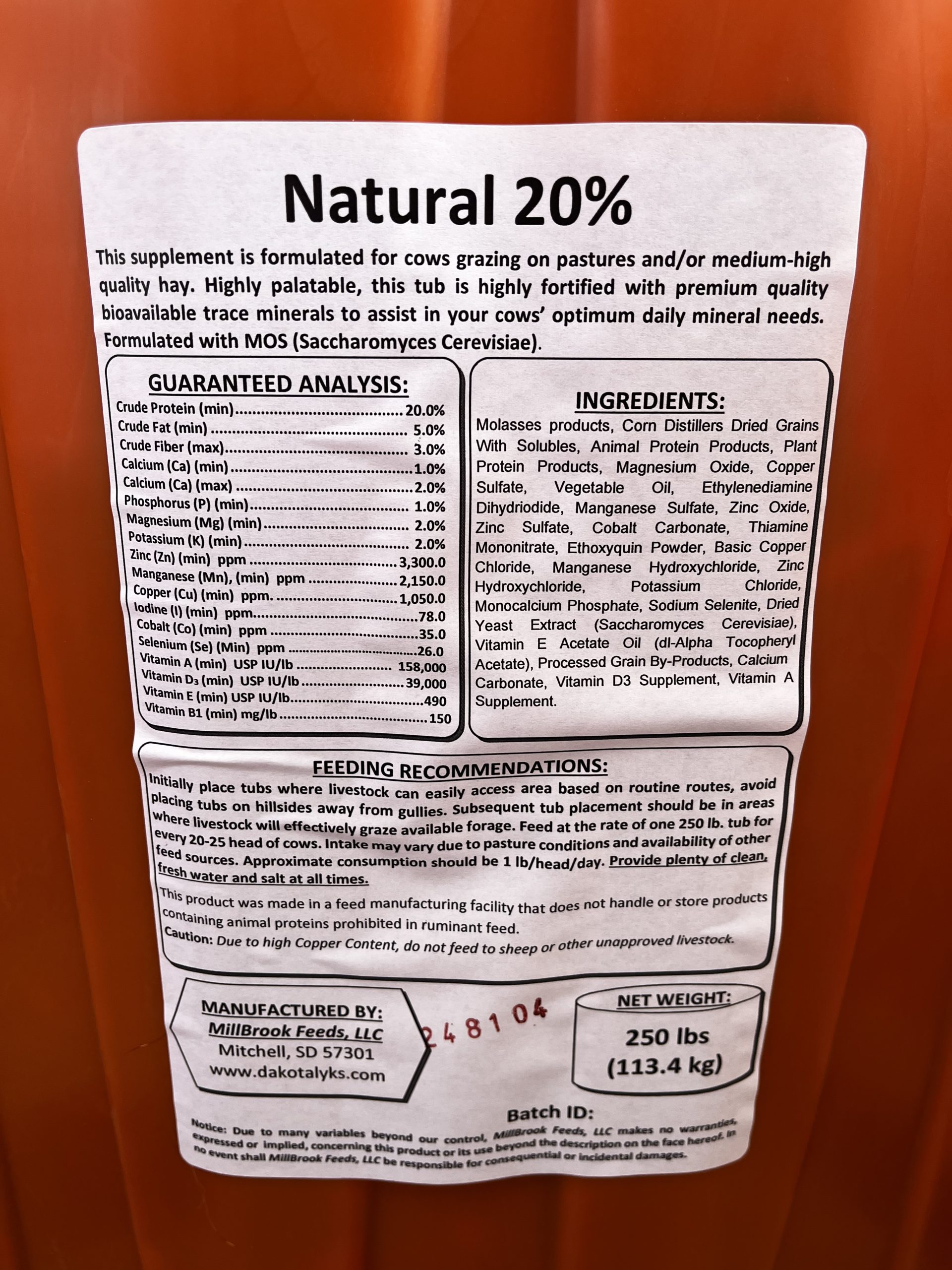 Millbrook Feeds Natural 20% Tubs